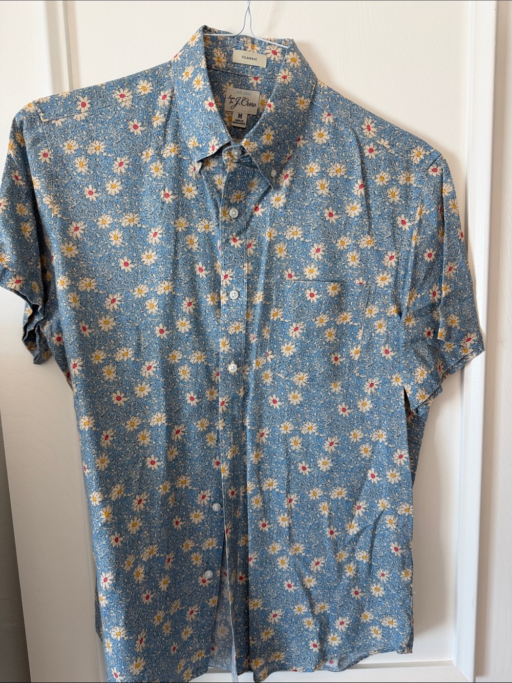 J. Crew Linen Blue Floral Short-Sleeve Button-Down Shirt